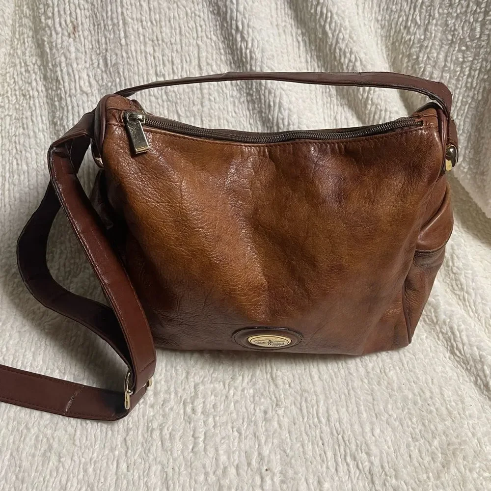 Gianni Conti Brown Leather medium Shoulder Bag  with gold tone hardwares